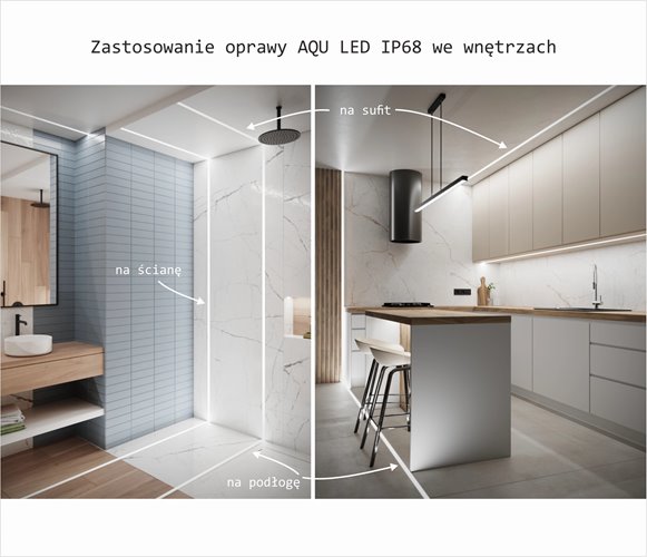 Oprawa liniowa LED IP68 AQU srebrna 3000K 2,5m