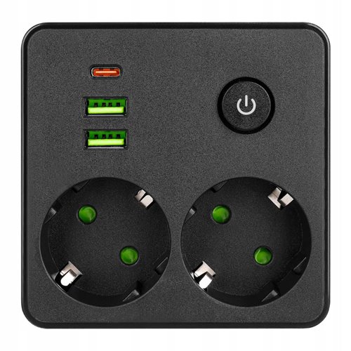 Rozgałęźnik czarny 2x230V + 2xUSB-A + 1xUSB-C