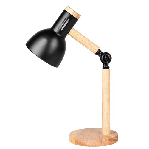 Lampa biurkowa drewniana E27 z czarnym kloszem