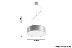 Lampa wisząca plafon ARENA 35 cm 2xE27 szary